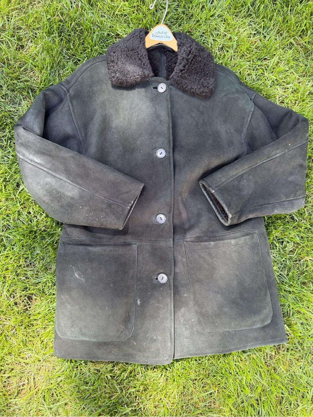 Owen Barry UK $1200 Women’s Black Shearling Sheep Suede Coat Womens Small GUC